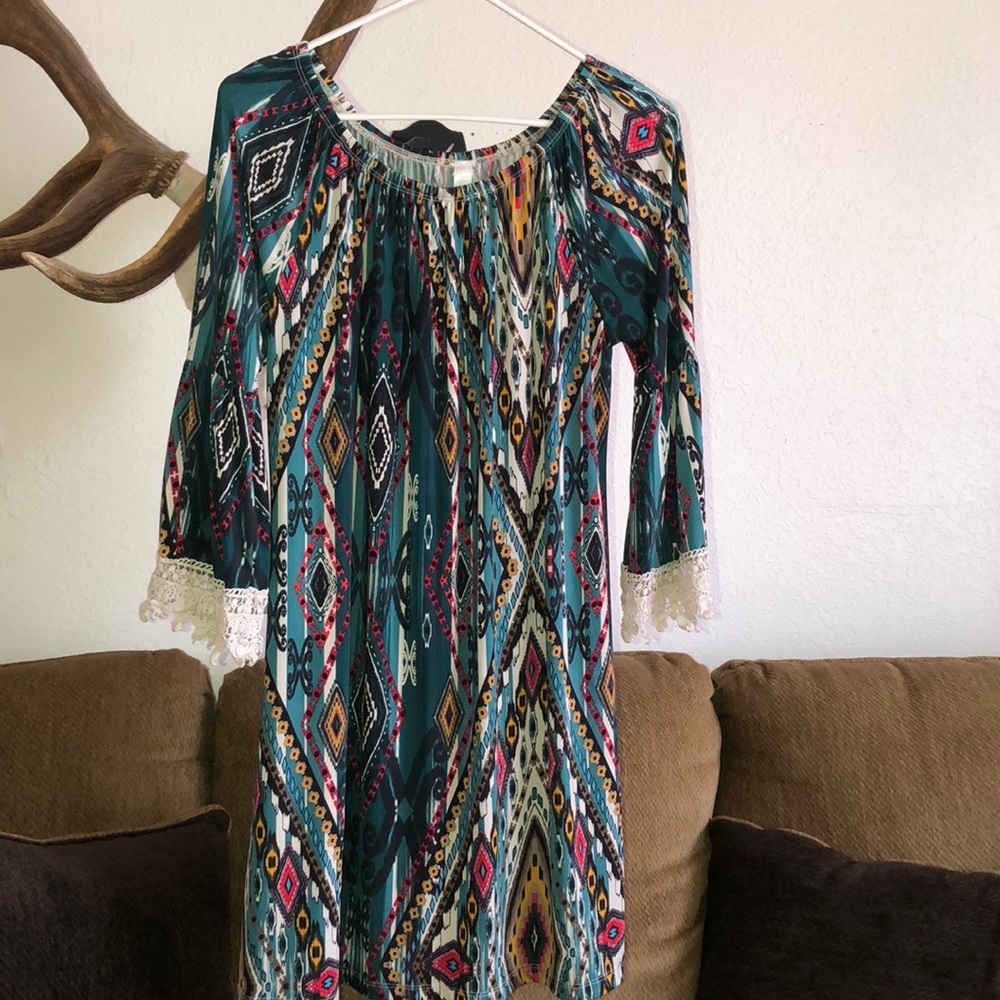 off the shoulder tribal print dress